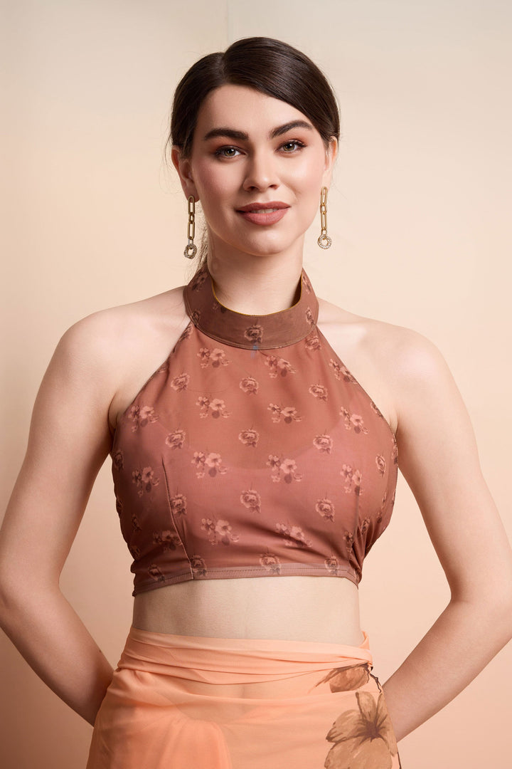Excellent Georgette Fabric Brown Color Saree With Printed Work | Buy Online India
