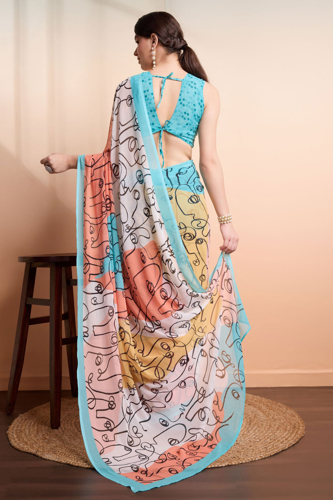 Multi Color Color Printed Work On Georgette Fabric Stunning Saree | Buy Online India