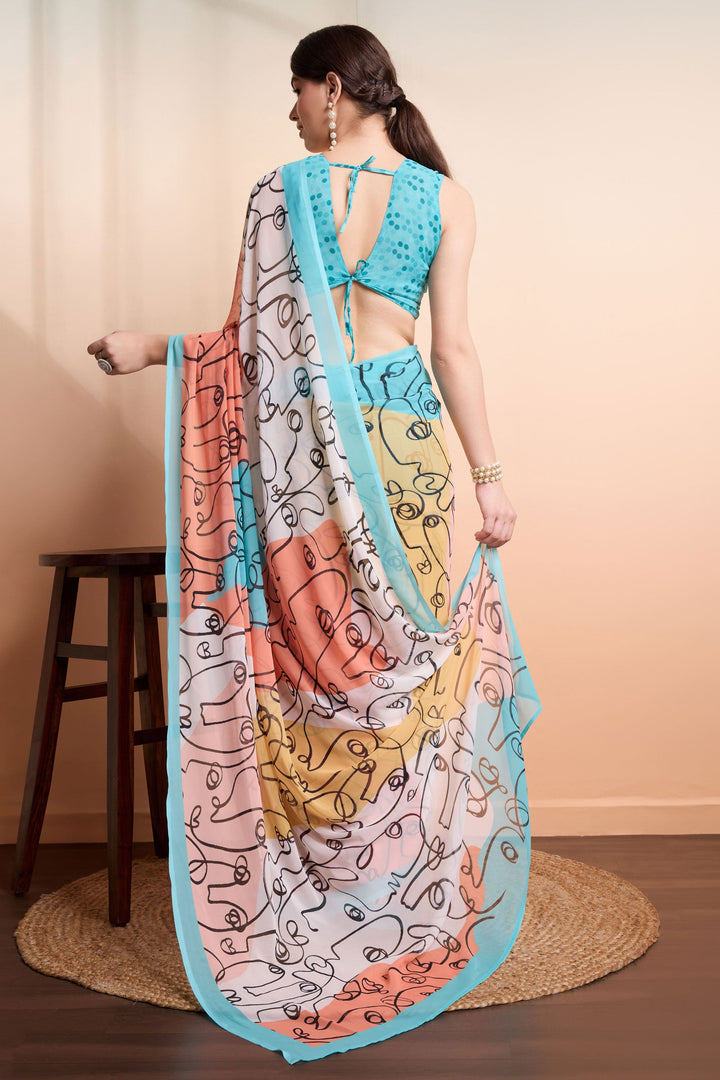 Multi Color Color Printed Work On Georgette Fabric Stunning Saree | Buy Online India