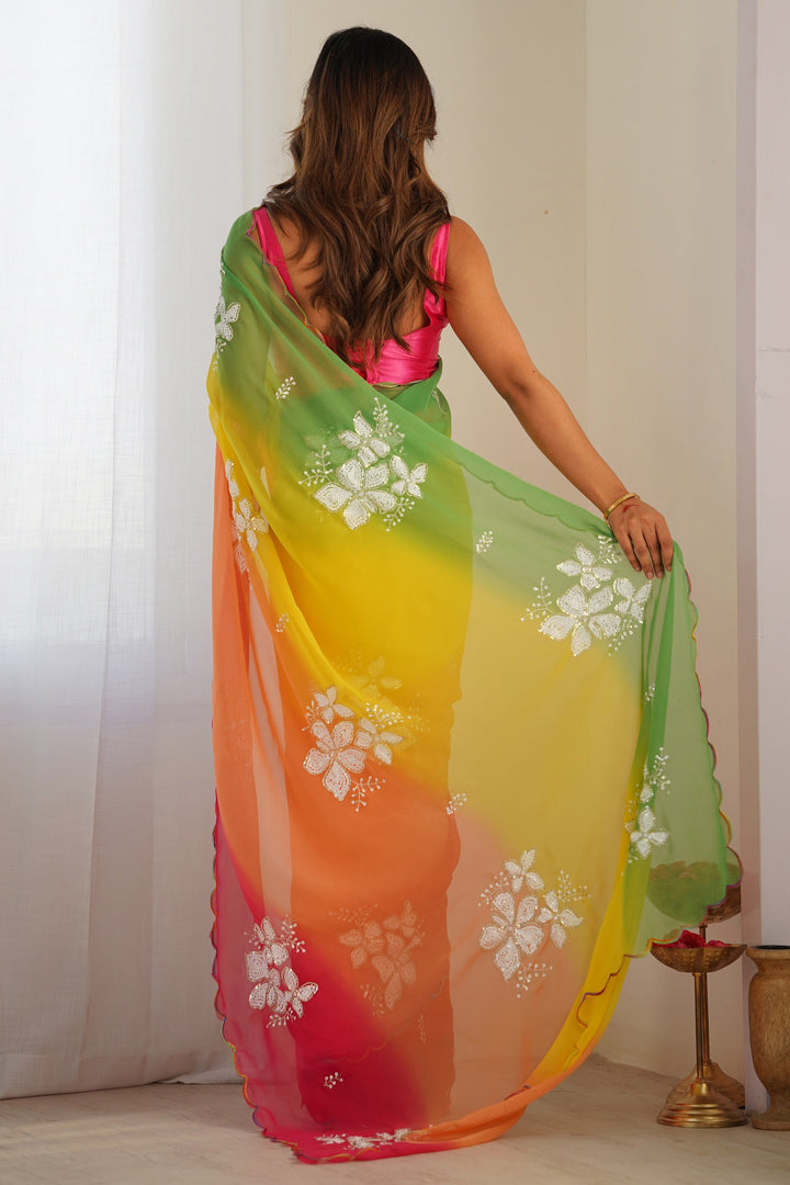 Party Wear Sober Sequins Work Saree In Yellow Color