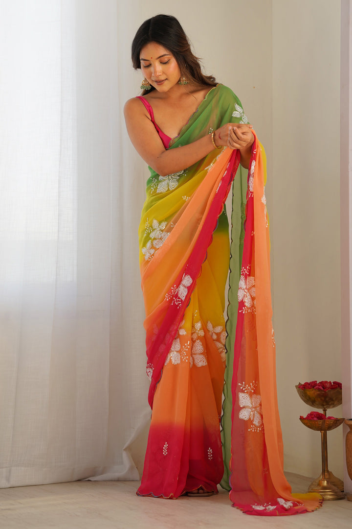 Party Wear Sober Sequins Work Saree In Yellow Color