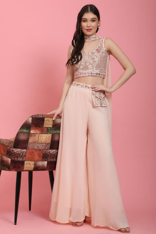 Phenomenal Pink Color Georgette Readymade Crop Top with Palazzo Set