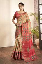 Load image into Gallery viewer, Bhagalpuri Silk Fabric Beige Color Pleasance Saree With Printed Work
