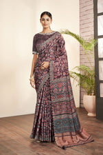 Load image into Gallery viewer, Printed Work On Gajji Silk Fabric Bewitching Saree In Purple Color
