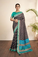 Load image into Gallery viewer, Navy Blue Color Bhagalpuri Silk Fabric Coveted Saree With Printed Work
