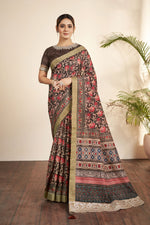 Load image into Gallery viewer, Bhagalpuri Silk Fabric Brown Color Patterned Saree With Printed Work
