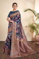 Load image into Gallery viewer, Excellent Tissue Fabric Blue Color Saree With Printed Work
