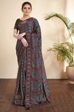 Load image into Gallery viewer, Brown Color Printed Work On Gajji Silk Fabric Stunning Saree
