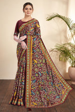 Load image into Gallery viewer, Beguiling Printed Work Brown Color Gajji Silk Fabric Saree
