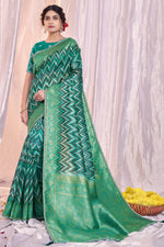 Load image into Gallery viewer, Tempting Tissue Fabric Sea Green Color Saree With Printed Work
