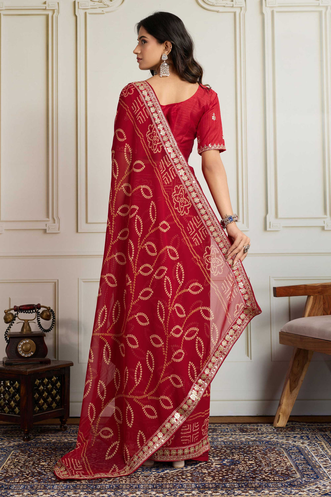Maroon Color Georgette Fabric Chic Bandhani Printed Saree