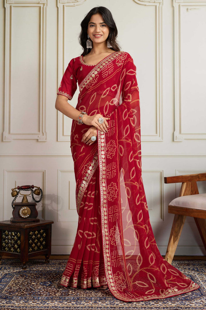 Maroon Color Georgette Fabric Chic Bandhani Printed Saree