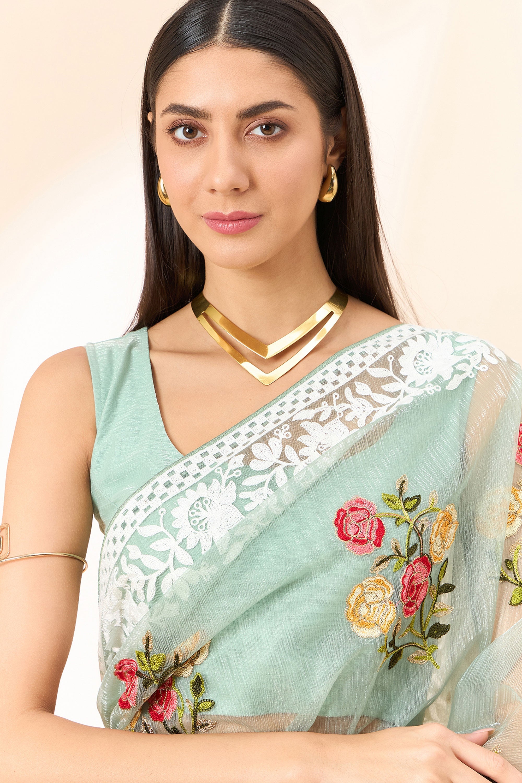 Sea Green Color Exquisite Embroidered Saree In Organza Fabric