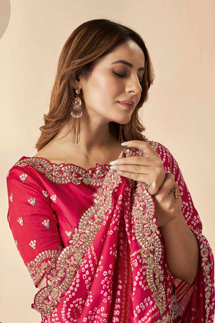 Awesome Gajji Silk Fabric Saree In Red Color