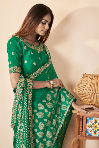 Appealing Gajji Silk Fabric Saree In Green Color