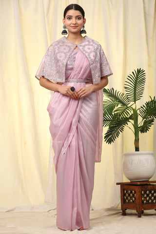 Imposing Crush Satin Pre Stitched Saree With Sequins Blouse In Pink Color