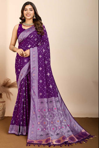 Soothing Woven Meenakari Art Silk Saree In Purple Color