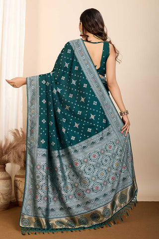 Delicate Dark Teal Color Woven Meenakari Art Silk Saree