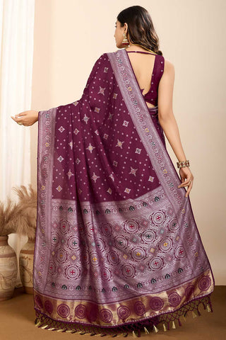 Wine Color Glamorous Woven Meenakari Art Silk Saree