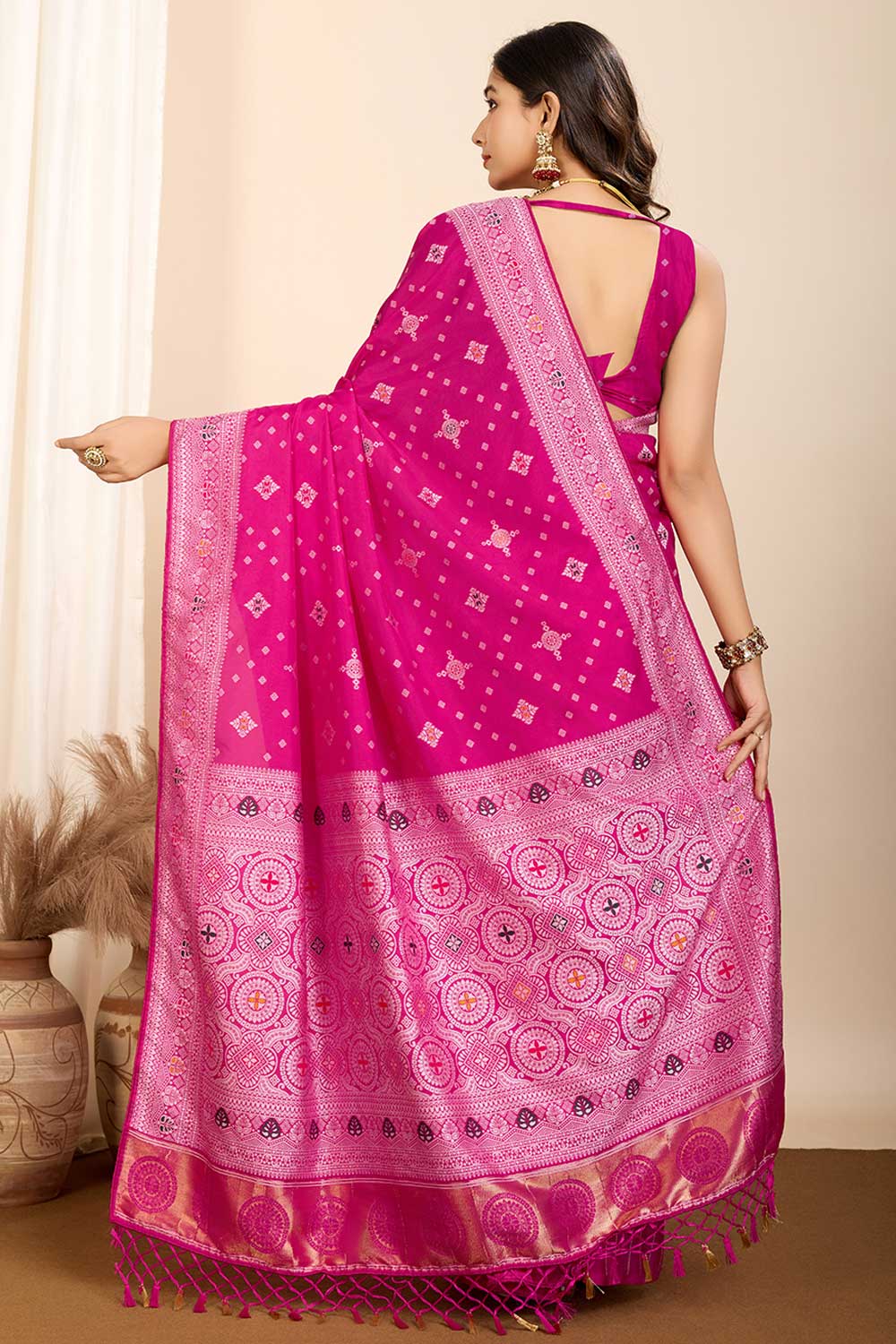 Pink Color Exquisite Woven Meenakari Art Silk Saree