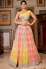 Load image into Gallery viewer, Multi Color Organza Silk Fabric Embroidered Lehenga For Sangeet
