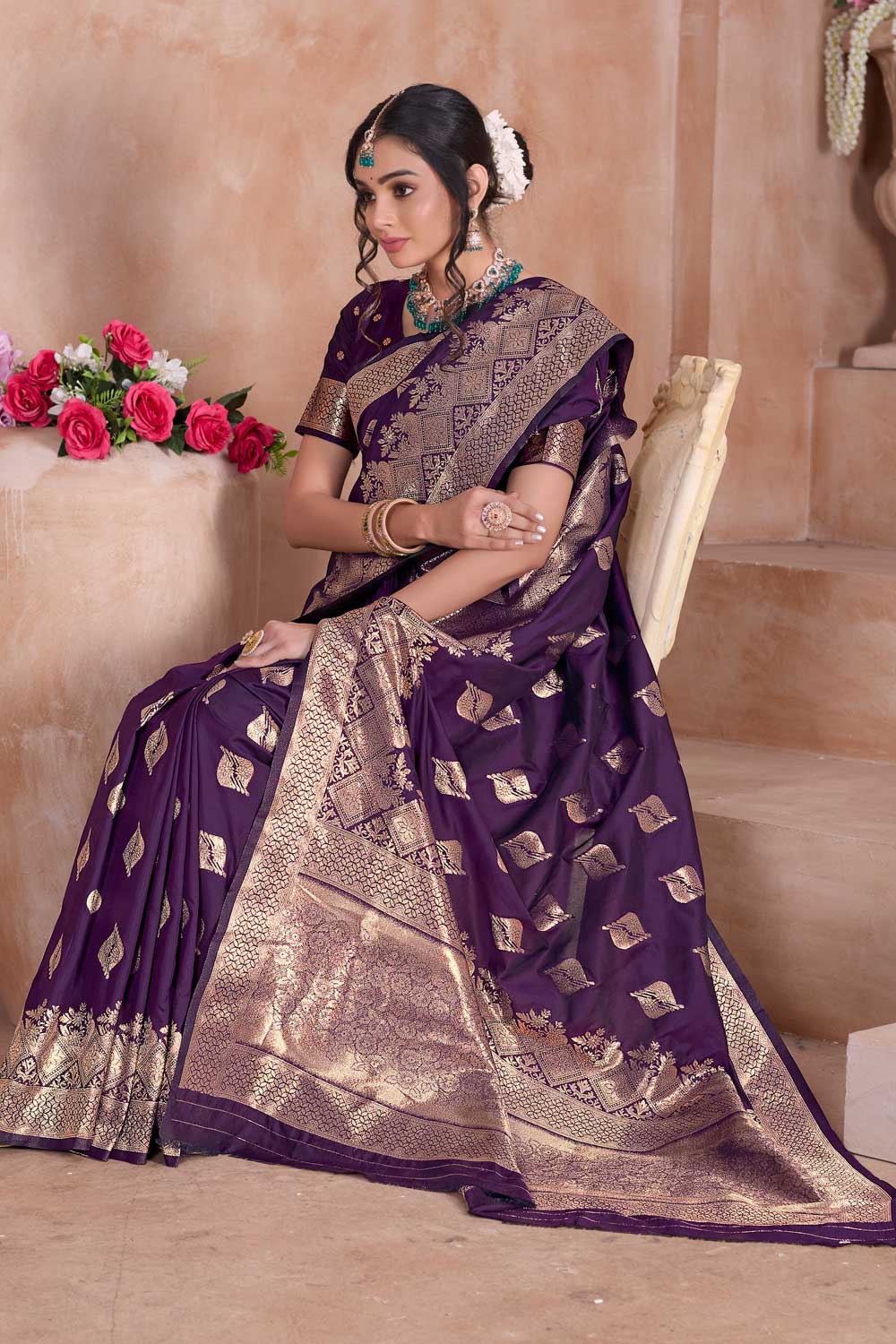 Radiant Wine Color Weaving Banarasi Jari Silk Saree