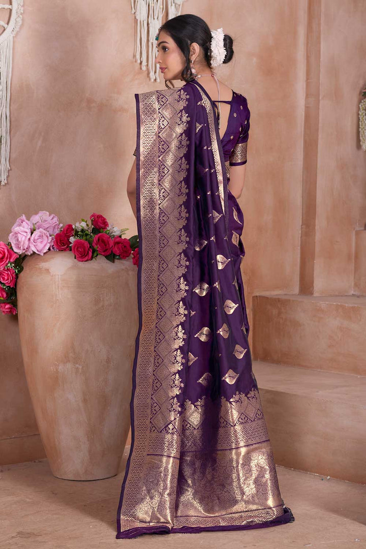 Radiant Wine Color Weaving Banarasi Jari Silk Saree