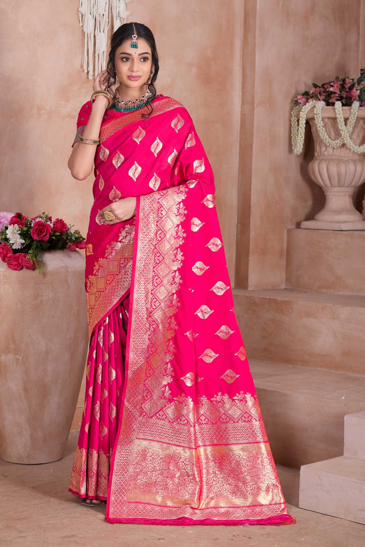 Magenta Color  Beatific Weaving Banarasi Jari Silk Saree