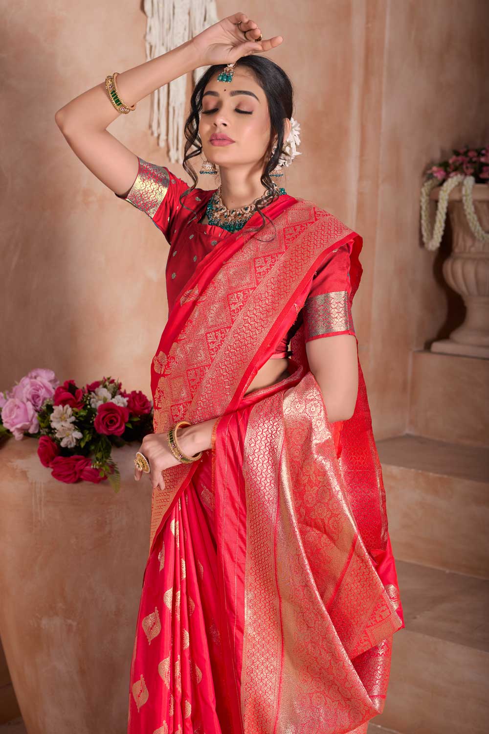 Beguiling Red Color Weaving Banarasi Jari Silk Saree