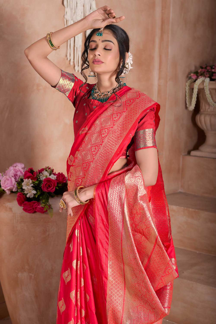 Beguiling Red Color Weaving Banarasi Jari Silk Saree