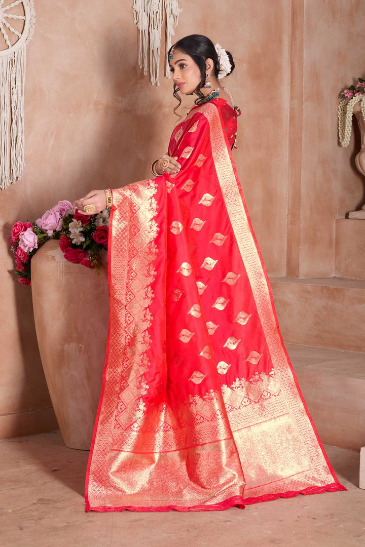 Beguiling Red Color Weaving Banarasi Jari Silk Saree