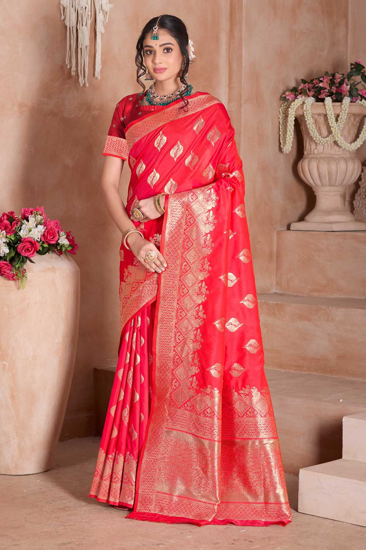 Beguiling Red Color Weaving Banarasi Jari Silk Saree