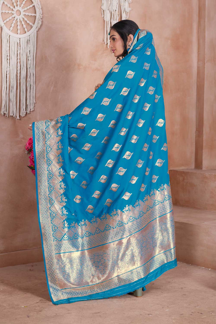 Incredible Sky Blue Color Weaving Banarasi Jari Silk Saree