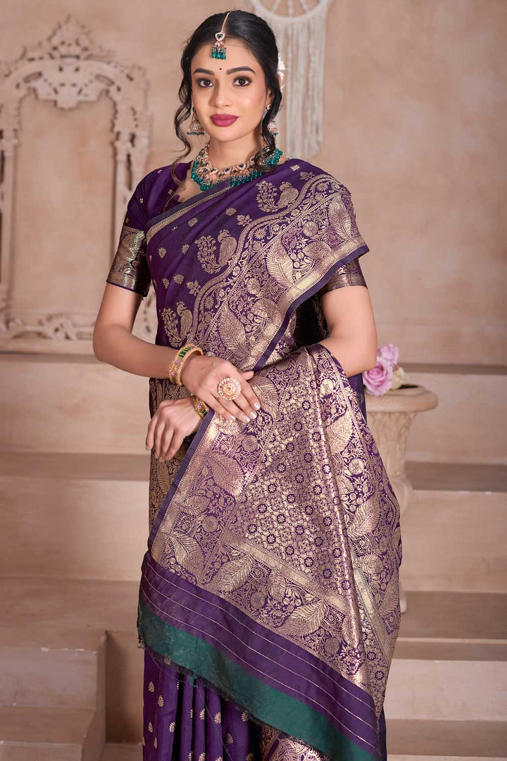 Attractive Art Silk Fabric Purple Color Weaving Banarasi Jari Saree