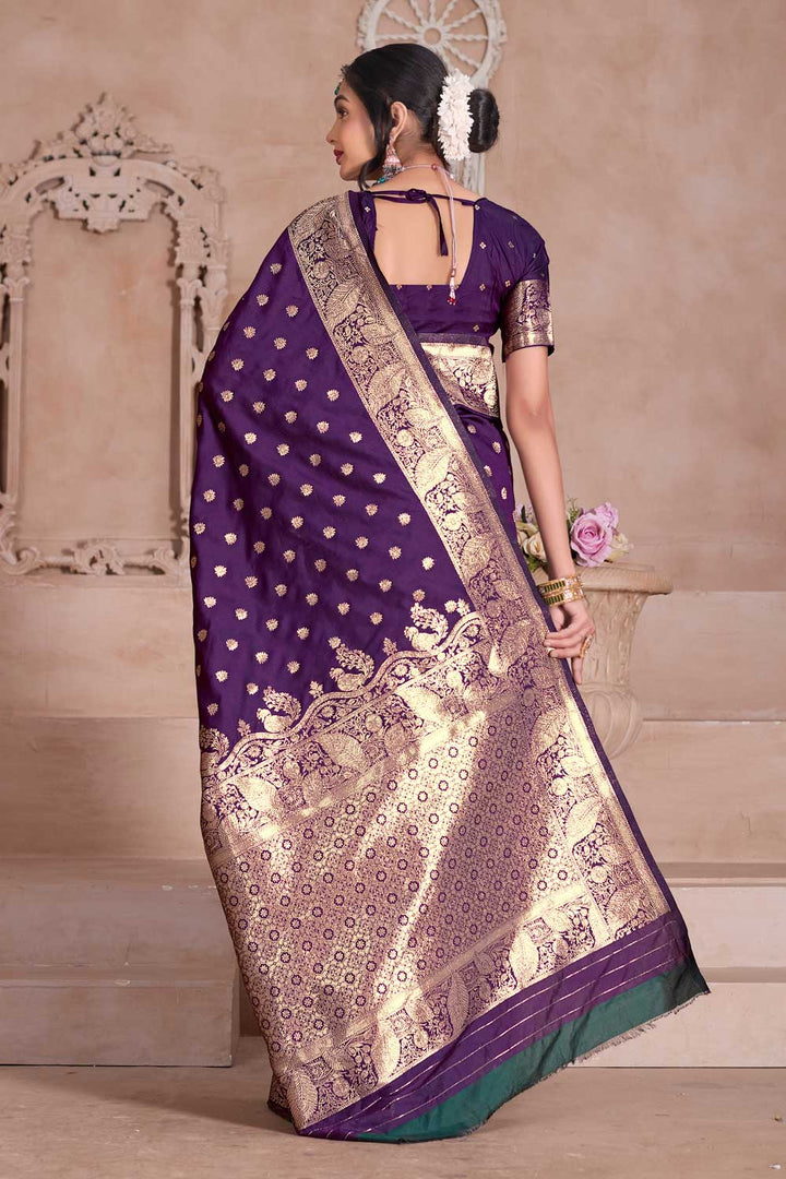 Attractive Art Silk Fabric Purple Color Weaving Banarasi Jari Saree