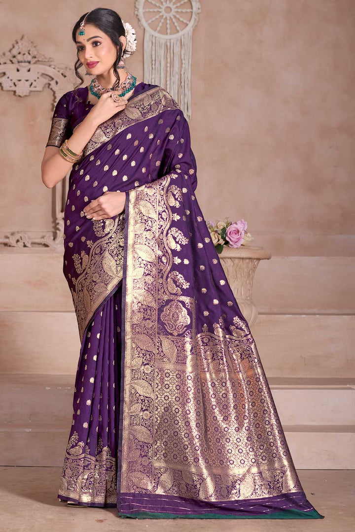 Attractive Art Silk Fabric Purple Color Weaving Banarasi Jari Saree