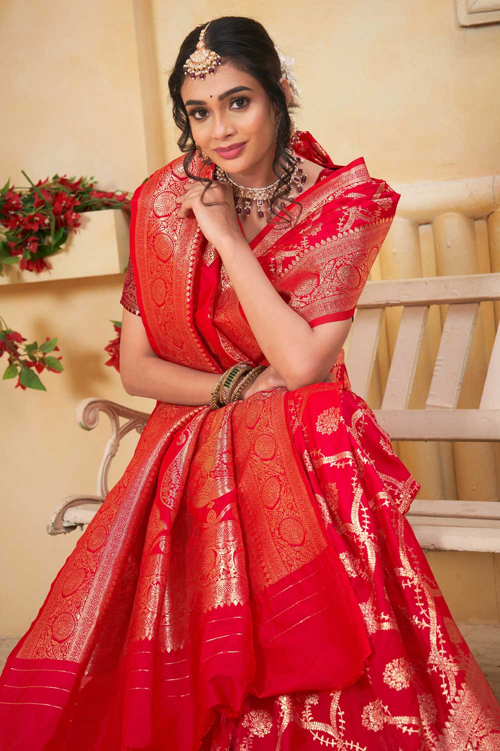 Art Silk Weaving Banarasi Jari Classic Red Saree