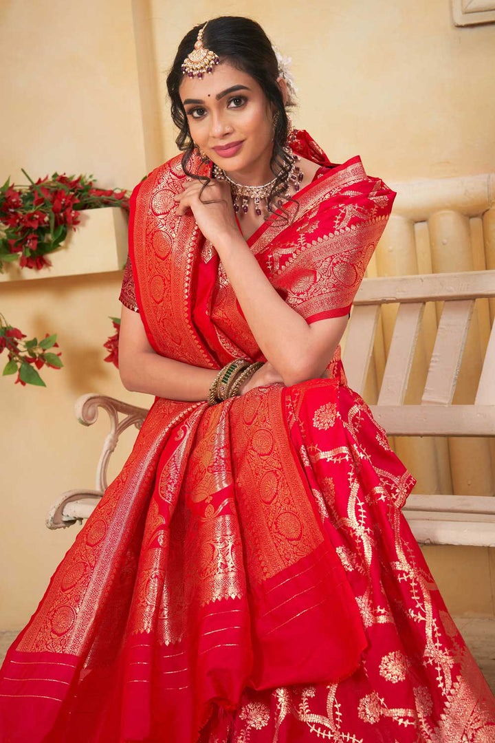 Art Silk Weaving Banarasi Jari Classic Red Saree