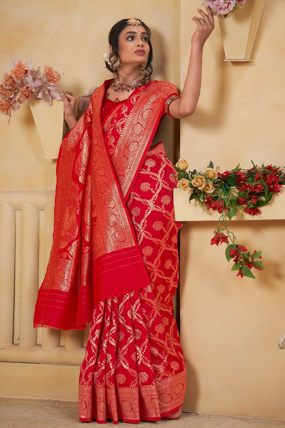 Art Silk Weaving Banarasi Jari Classic Red Saree
