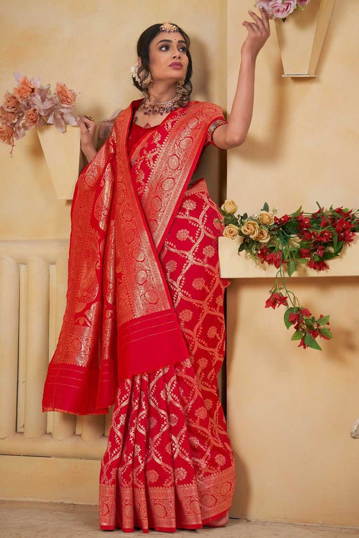Art Silk Weaving Banarasi Jari Classic Red Saree