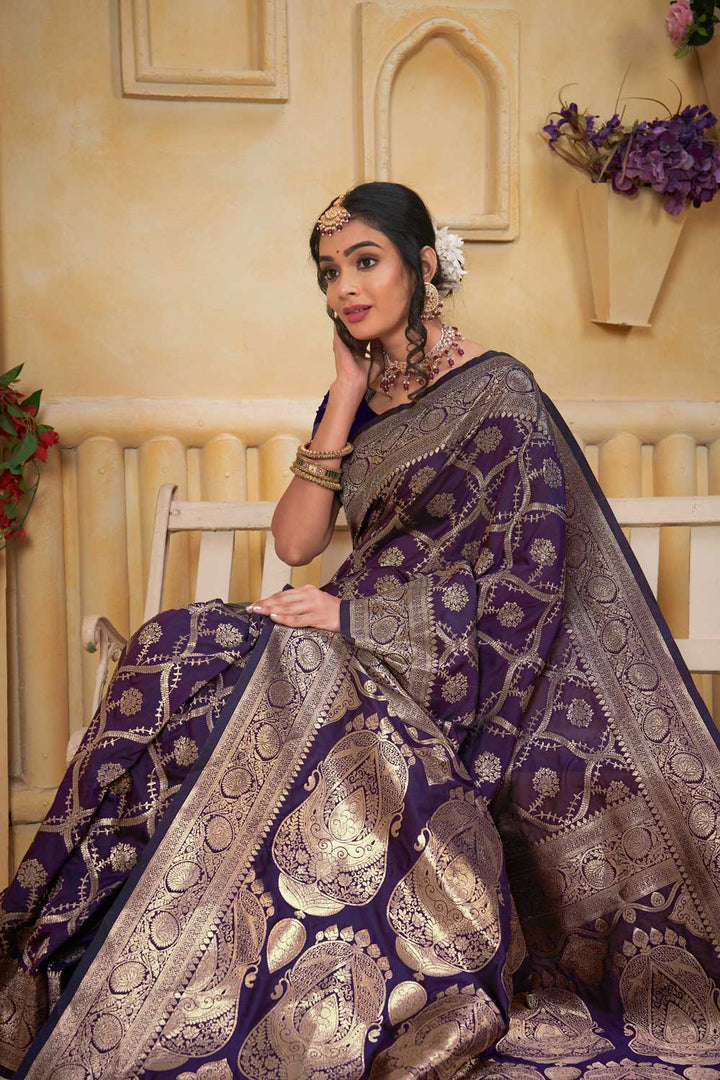 Art Silk Trendy Wine Color Weaving Banarasi Jari Saree