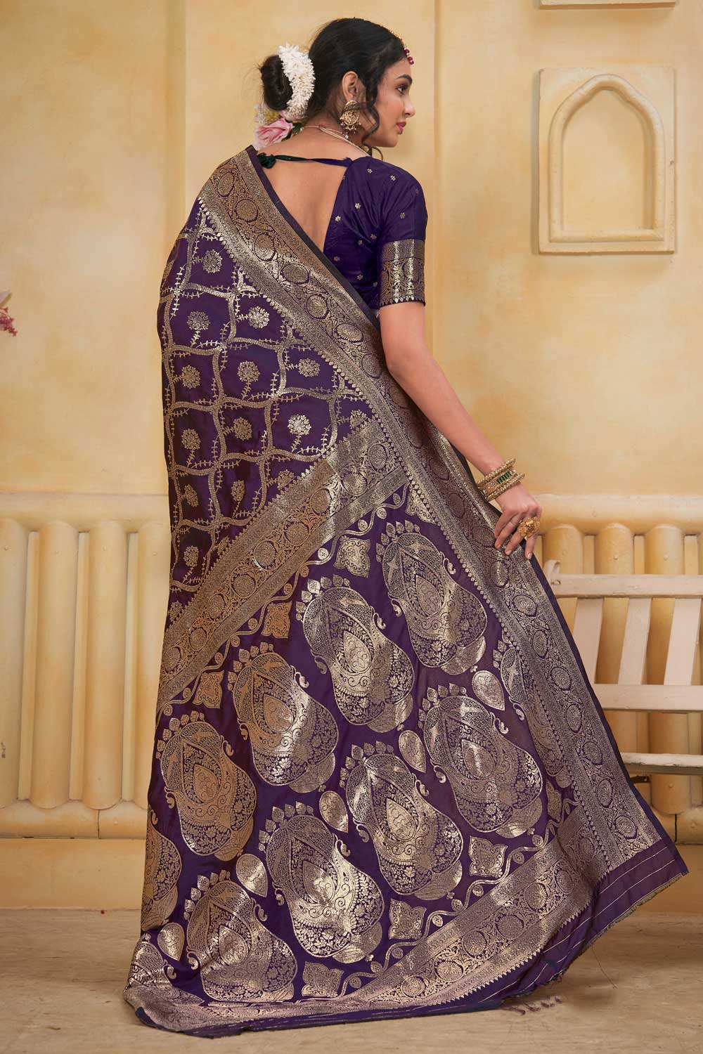 Art Silk Trendy Wine Color Weaving Banarasi Jari Saree