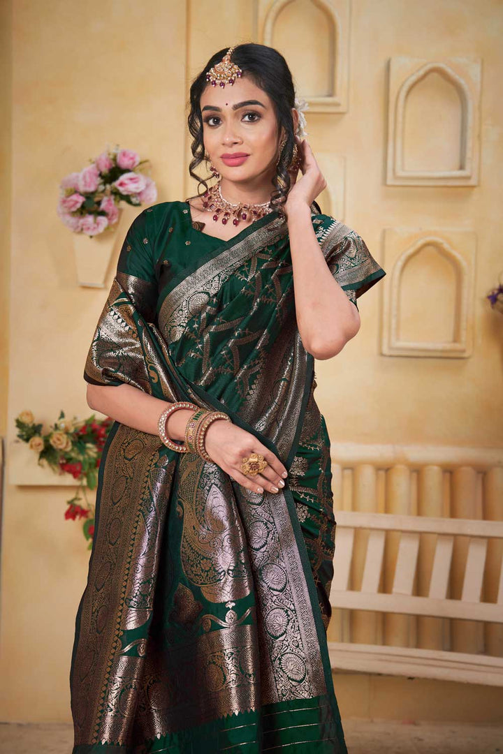 Weaving Banarasi Jari Art Silk Dark Green Casual Saree