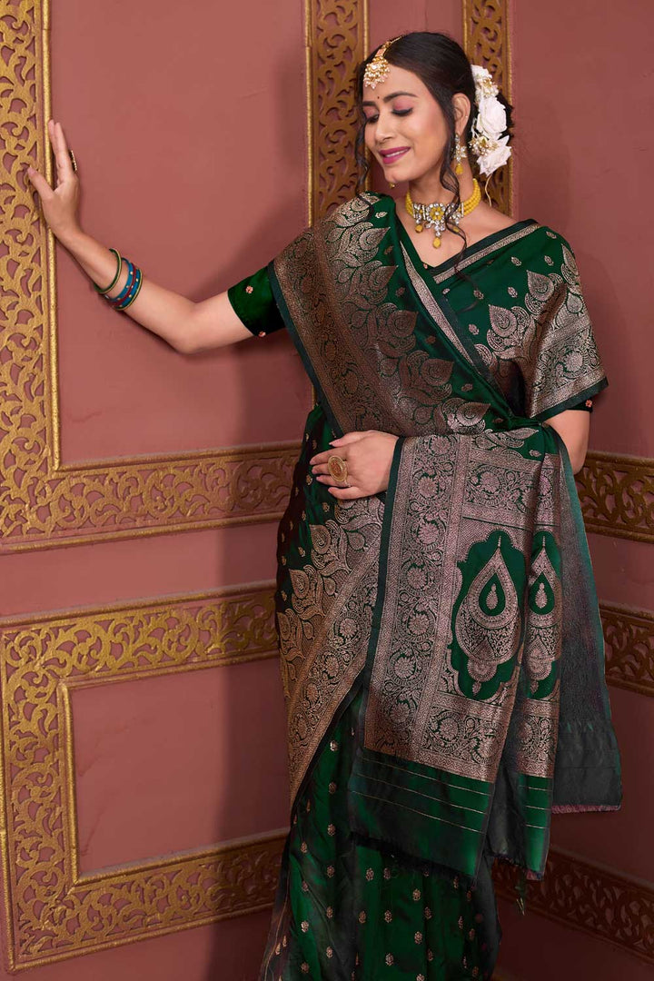 Radiant Dark Green Weaving Banarasi Jari Art Silk Saree