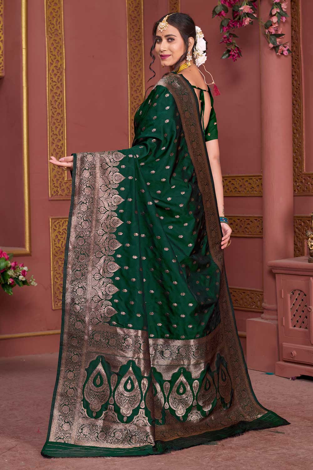 Radiant Dark Green Weaving Banarasi Jari Art Silk Saree