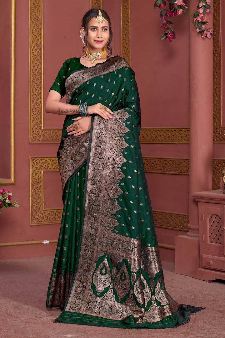 Radiant Dark Green Weaving Banarasi Jari Art Silk Saree