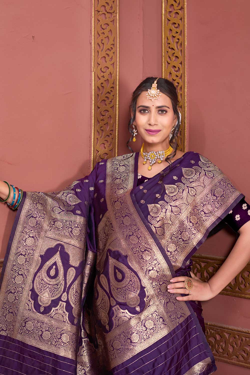 Graceful Weaving Banarasi Jari Purple Color Art Silk Saree