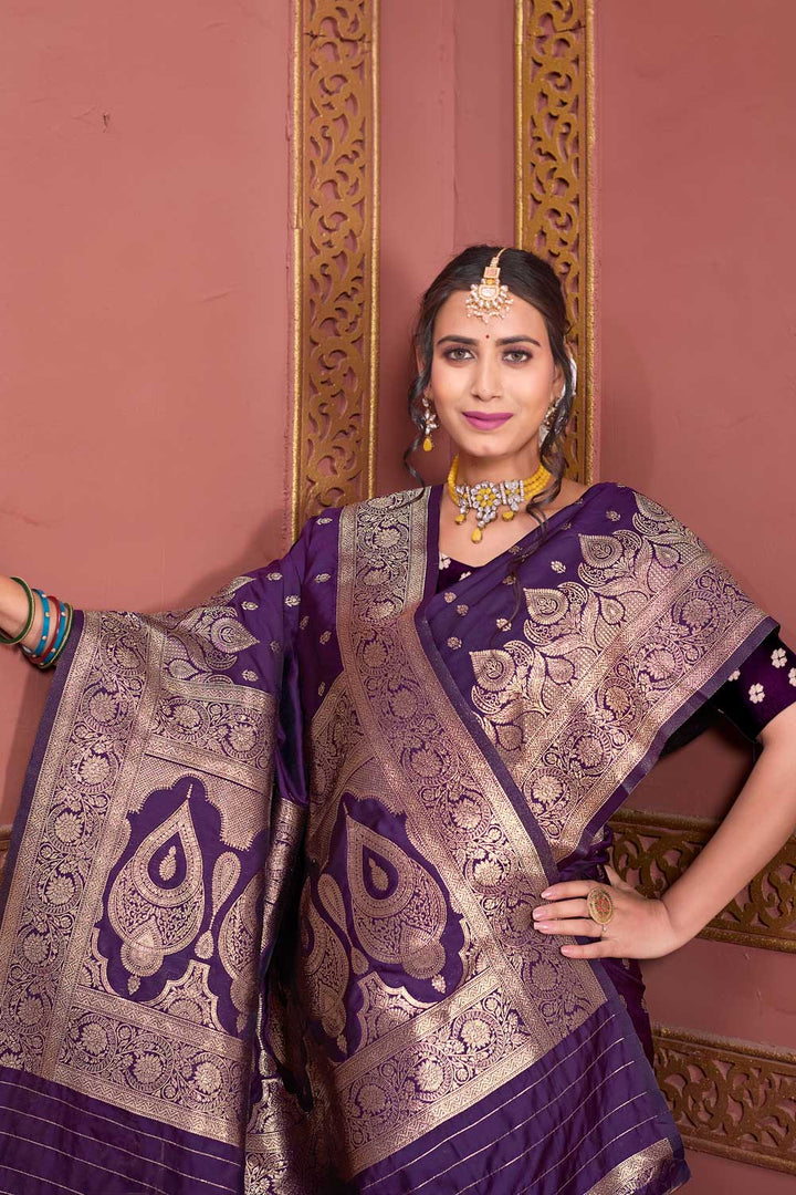 Graceful Weaving Banarasi Jari Purple Color Art Silk Saree