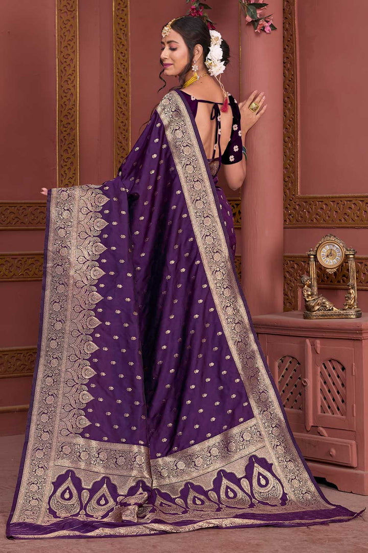 Graceful Weaving Banarasi Jari Purple Color Art Silk Saree