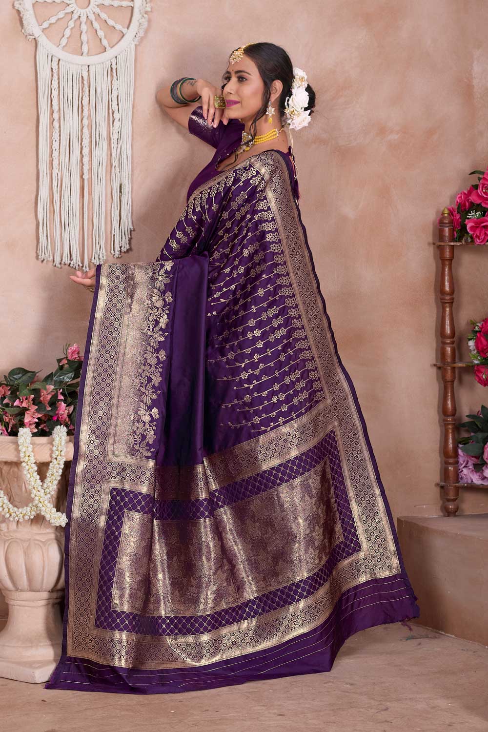 Purple Art Silk Weaving Banarasi Jari Work Saree for Festival